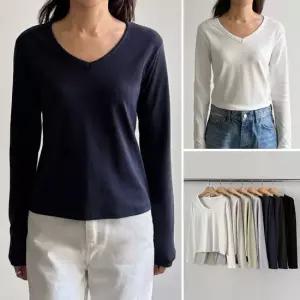 여성 국산 면 모달 스판 무지 브이넥 슬림핏 긴팔티 -CTS1060-