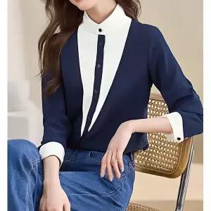 [패션시그널]브이투톤 차이나넥 블라우스 6A7B58_P416589390