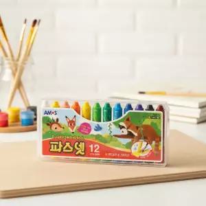 아모스 파스넷 12색 프리미엄 크레파스 수성 크레용 펜타입 캡보관 색연필 미술 색칠놀이
