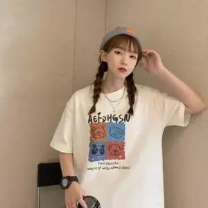 [셀러에이드]캐릭터곰 학생 스테디 발랄한 반소매티캐주얼룩 로고프린트 루즈핏