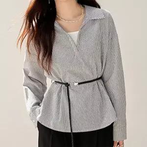 [패션시그널]허리벨트 스트라이프 블라우스 6A51A3
