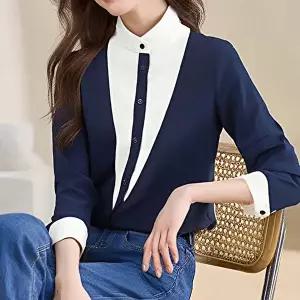 [패션시그널]브이투톤 차이나넥 블라우스 6A7B58