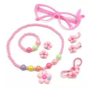 플라워 핑크 진주 목걸이 팔찌 헤어핀 6종 유아목걸이 유아반지세트 아동쥬얼리세트