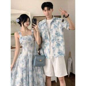 신혼여행 커플룩 허니문 휴양지 롱원 남방 여름 신혼여행룩 하와이안셔츠 커플시밀러룩