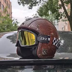 오토바이 헬멧 빈티지 고급 가죽 남녀공용