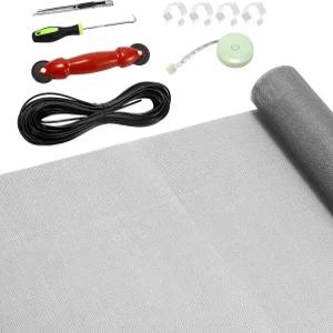 FLYZZ 창문 스크린 도어 수리 키트 롤러 도구/후크/스플라인/커터/클립스/룰러를 사용한 48인치 x118인치