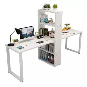 원목 2인용 책장형 듀얼 수납형 컴퓨터책상 원룸용