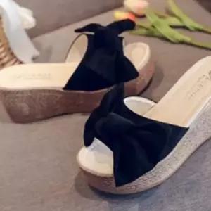 여름시즌 여자 오피스용 실내용 통굽힐리본장식 리본요소 플랫폼 샌들 7cm 스탠다드 샌들