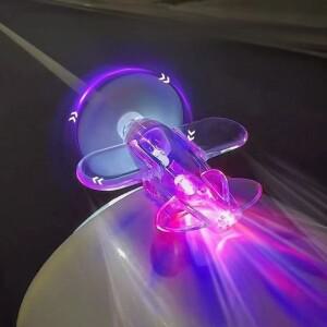 오토바이 및 자동차 전기 LED 컬러풀 라이트 회전식 에어플레인 바람 동력 비행기 장식 자전거