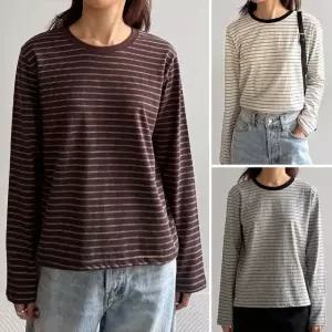 여성 봄 가을 국산 워싱 20수 면 단가라 긴팔티 스트라이프 기본티 이너티 TS1050S 빅사이즈 루즈핏