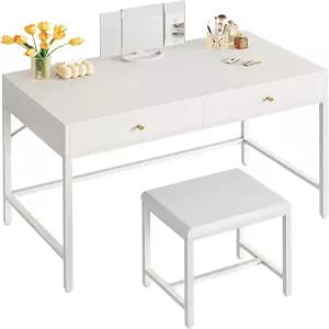 슈퍼자어 베니티 데스크 조명 거울이 있는 메이크업 서랍이 화이트 조명이 35.4인치 침실용 흰색