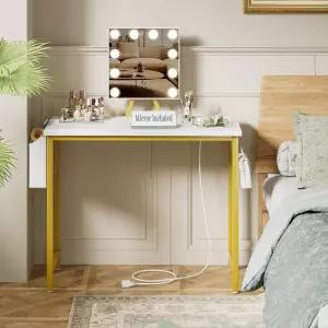 할리우드 미러와 조명이 있는 KAI-ROAD 골드 메이크업 베니티 데스크 여자 침실 작은 공간을 위한 전원