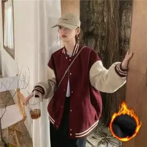 여성용 기모 안감 오버핏 야구 점퍼 겨울 자켓 캐주얼점퍼 여성점퍼 패션점퍼 야구점퍼