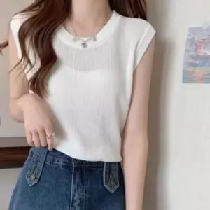 [다잇템] 여성 슬리브리스 SS 골지 쿨 U넥 탑