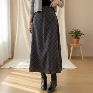 [다잇템] 여성 격자 환절기 시폰 롱스커트