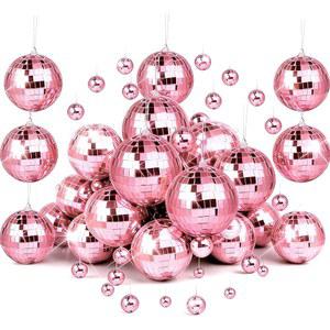 37피스 미니 디스코 미러 볼 장식, 실버 볼, 파티 장식을 위한 재미있는 행잉, 크리스마스 트리 장식품 컵 토퍼 웨딩 생일 축제 댄스 DS-XC