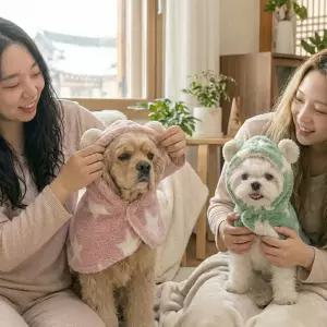 강아지 망토담요 겨울모자 고양이케이프 핑크 S