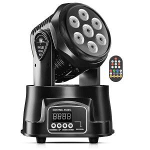 U`King 움직이는 헤드 라이트 RGBW LED 무대 조명 효과 7x10W DMX 및 리모컨 워시 DJ 디스코 이벤트 웨딩 생일 파티 라이브 쇼 바 전문 스포트라이트 포함 DS-MJ
