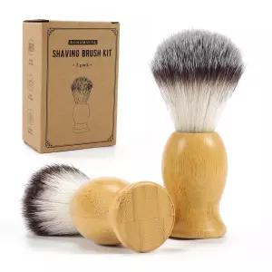 보눔비타 2팩 면도 브러시 합성 오소리 털이 있는 대나무 손잡이 수염 난 남성을 위한 부드러운 칫솔모