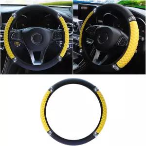 블링 소프트 가죽 스티어링 휠 커버 여성용 크리스탈 다이아몬드가 있는 15인치 컬러풀 라인스톤 자동차