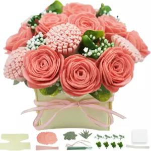 바지마 앨리스 DIY 펠트 플라워 아트 공예 키트 핑크 로즈 및 카네이션 꽃다발 꽃 선물 초보자 미리 자른