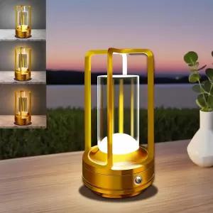 레이샤인 휴대용 금속 테이블 램프 4000mAh 충전식 야외 무선 파티오 캠핑용 3가지 컬러 스텝리스 디밍