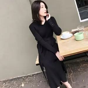 니트 롱 벨트 원피스 하객룩 봄 겨울 슬림핏 (KYR-WFJWAWH)