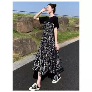 플라워 패턴 하이웨스트 A라인 캐주얼 원피스 (KYR-WFFT843)