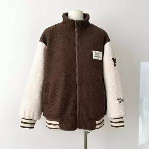 2컬러 베이직 뽀글이 후리스 배색 여성 야구점퍼 LK-J022