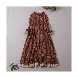 EAMT 여자 플라워 원피스 프로방스 롱스커트 루즈핏 빅사이즈 봄가을 긴팔 면마 EUNG3