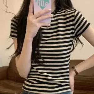 여름용 여성용 스트라이프 면 반팔티 단가라 셔츠