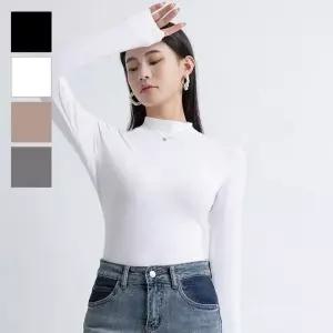 여성용 슬림핏 반목 긴팔 티셔츠 봄가을 이너웨어 스판 폴라