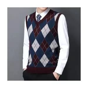 남자 조끼 캐쥬얼 추동 캐주얼 넥 도톰 체크 나시 네이비 후드 안감 체형 유행4