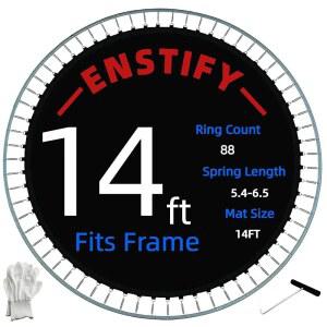 ENSTIFY 교체용 트램펄린 매트, 14피트 라운드, 88개의 V-훅 및 5.3-6.5개의 스프링(매트 다이아:148인치), 자외선 저항성이 있는 내구성, 풀 훅 장갑 (스프링 프레임 제외)