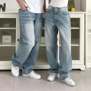 [리빌모아]남여공용 베이직 워싱 와이드 쿨 데님 팬츠 UJ JEA 8063_P416741295