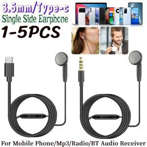 1-5PCS 3 5mm/Type-c 이어폰 유선 단일 측면 이어폰 모노 휴대 전화/Mp3/라디오/BT 오디오 용 한쪽 귀마개
