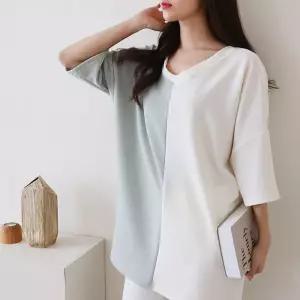 빅사이즈 409 투톤하프브이넥5부티 DILC834