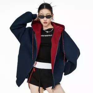 [라일리여성의류] Rly 배색 레트로 후드집업 루즈핏 오버핏 스트릿 가을