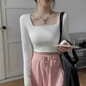 [라일리여성의류] Rly 스퀘어넥 크롭 기본 롱슬리브 여성 슬림핏 이너