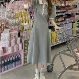 빅카라원피스 청순 시밀러룩 반팔롱원피스 청청셋업