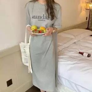 레터링 베이직 반팔 롱 캐쥬얼 원피스