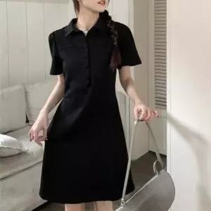 캐주얼 카라넥 스트링 여름 반팔 베이직 원피스