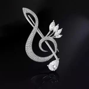 브로치 지르코니아 높은음자리 옷핀