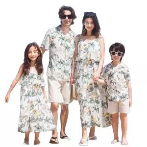 휴가 가족 하와이？셔츠 휴양지 패밀리룩 엄마 딸 아빠 아들 해변 드레스