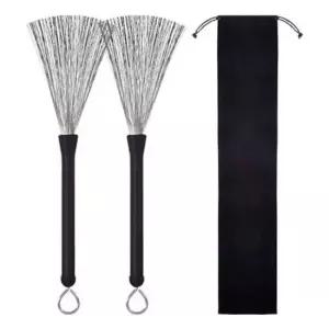 드럼 스틱 브러쉬 세트 스틸 브러시 청소 파우치 포함 드럼청소 악기청소 스틱브러시