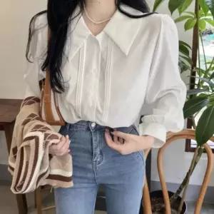 ONM 여성 하늘하늘 소재 블라우스 어깨 셔링 빅카라 셔츠