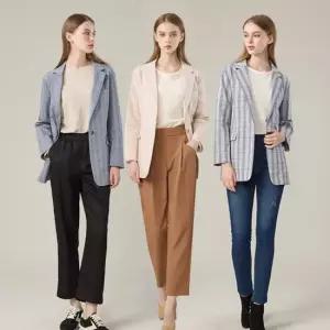 브리즈 린넨 블렌딩 체크 여성 자켓 3종택1