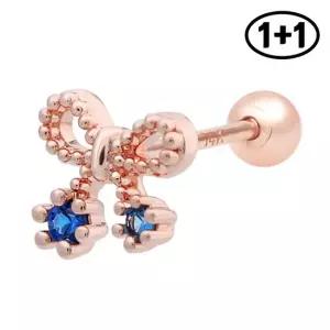 14K 골드핀 블루 리본 큐빅 피어싱 1+1