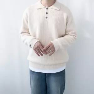 [모노폴로지]남자울니트 두꺼운니트 남자스웨터 워셔블니트 카라니트 오버핏니트 따뜻한 긴팔니트 회색니트