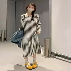 봄 가을 여자 단가라 반집업 카라넥 니트 롱원피스